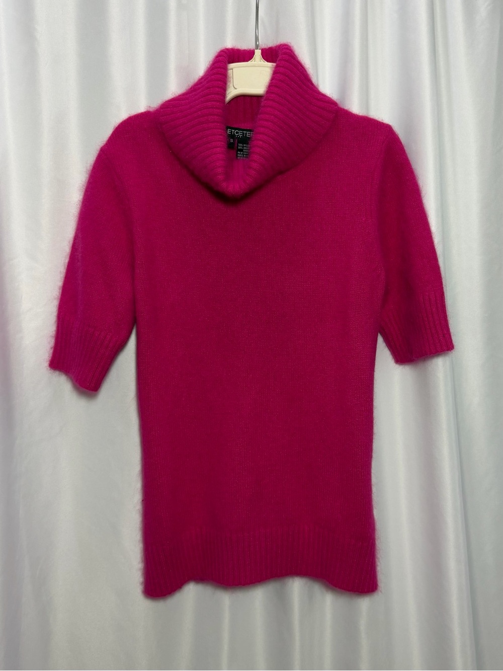 Etcetera Hot Pink Angora Blend Cowl Neck Sweater Short Sleeve Size Small